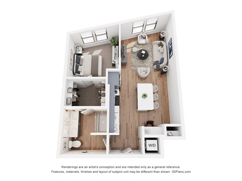 Floor plan for 1 bed, 1 bath, 753 sqft